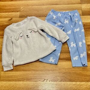 Carters Cozy Kids Poodle Fleece Pajama Set - white Top & Blue Pants, size 2T